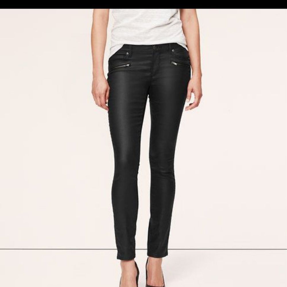 Loft Modern Skinny faux black shinny leather, never worn